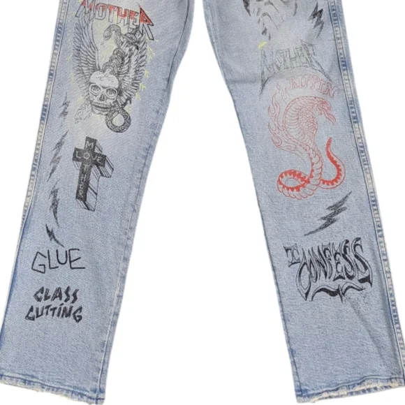 MOTHER Tippy Top Frisky Ankle Metal Master Graphic High Rise Punk Size 26 J1828 - Picture 8 of 11